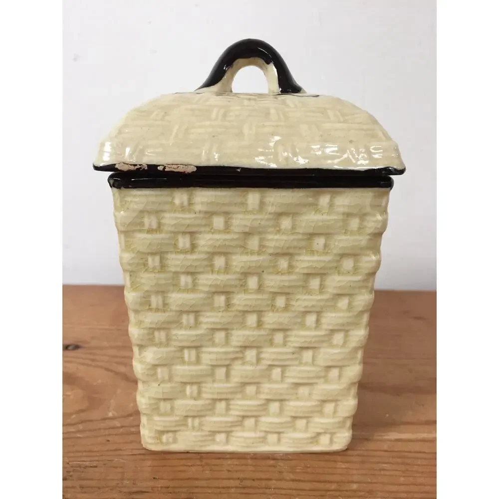 Vintage Hotta Yu Shoten Japanese Japan Basketweave Majolica Nutmeg Spice Jar